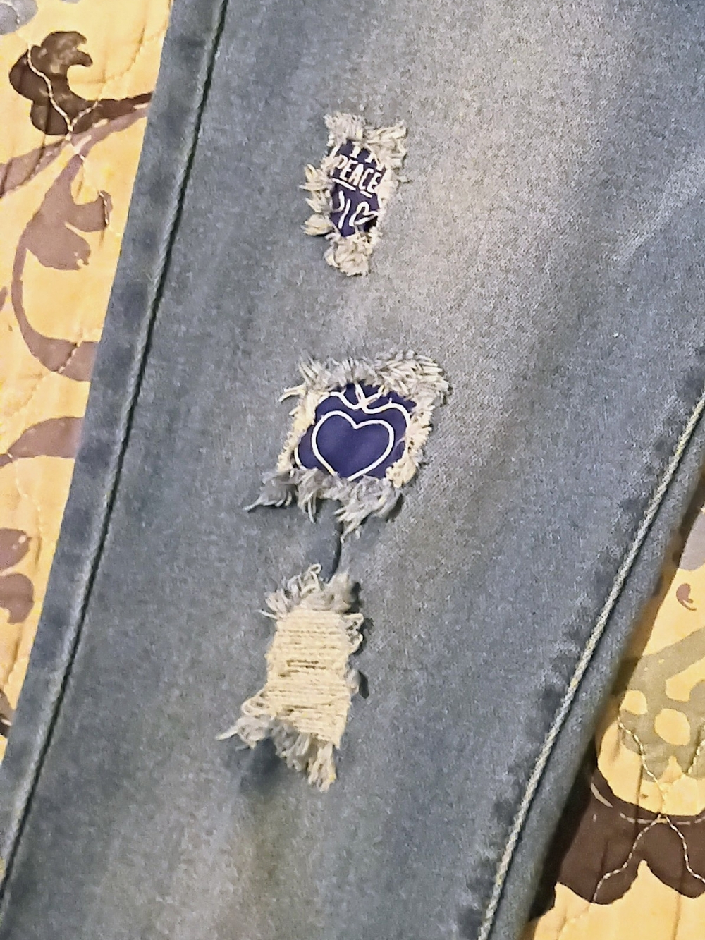 Blue Savvy Skinny Jeans with Heart Patch Distressing